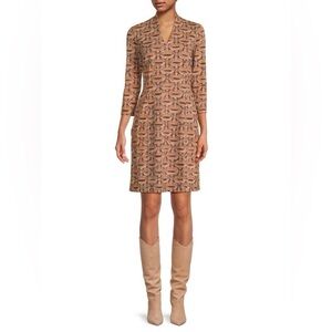 J. McLaughlin Tan Geometric Long Sleeve Dress